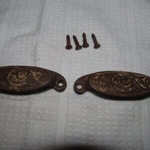 VINTAGE ANTIQUE ART DECO IRON DRAWER PULLS.